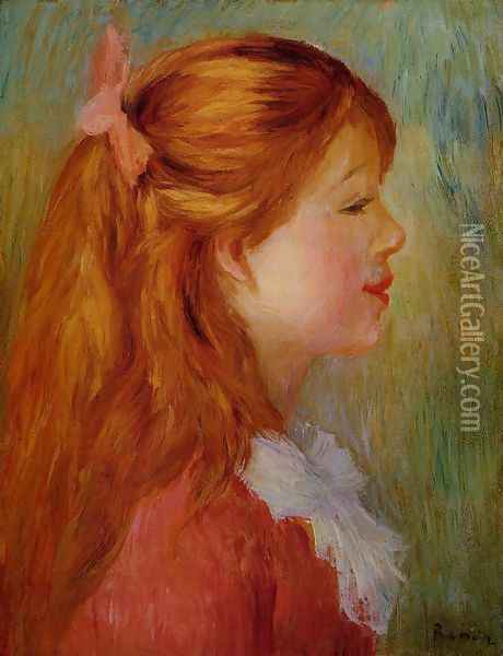 Young Girl With Long Hair In Profile Oil Painting - Pierre Auguste Renoir