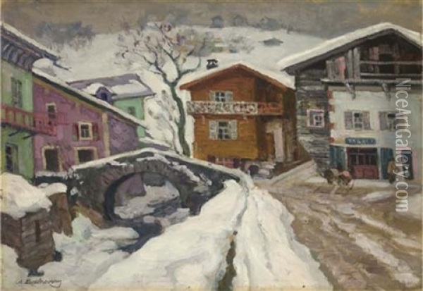 A Village Under The Snow Oil Painting - Arnold Borisovich Lakhovsky