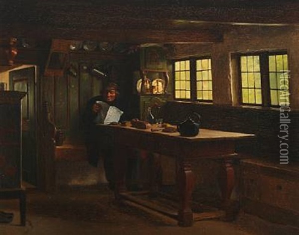 Interior Med Laesende Mand Oil Painting - Johann Julius Exner
