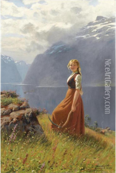 Den Unge Slattekaren (the Young Harvester) Oil Painting - Hans Dahl