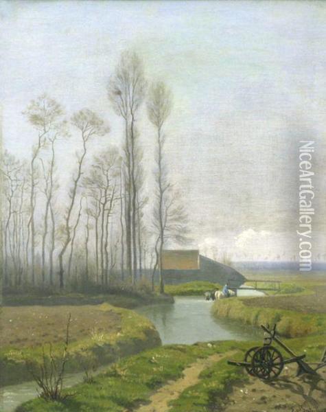 Herbstlandschaft Mit Flusslauf Oil Painting - E. Bataille