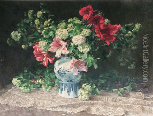 Blumenstraus Mit Amaryllis Oil Painting - Clara Von Sivers