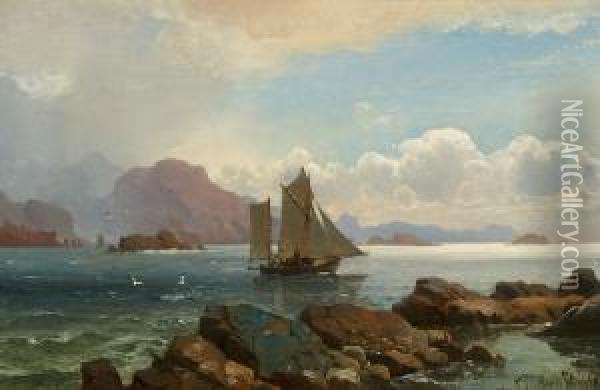Sailing Ships In A Scandinavian Bay Oil Painting - Carl Frederick Sorensen