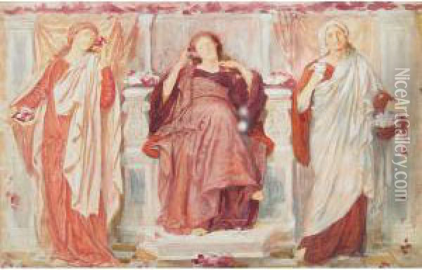 Study Of Three Draped Ladies Oil Painting - Rene Piot