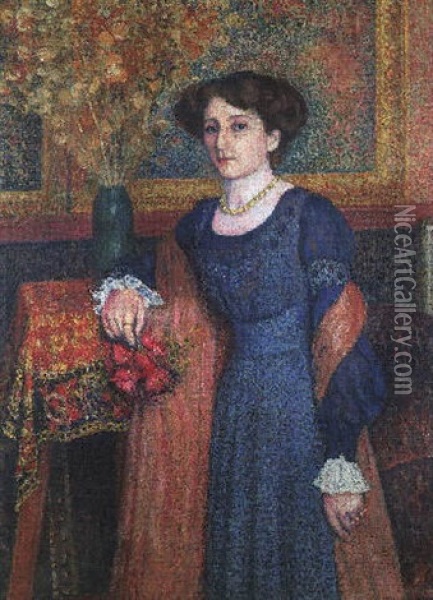 Elegante Au Salon ( La Dame En Bleu ) Oil Painting - Georges Lemmen