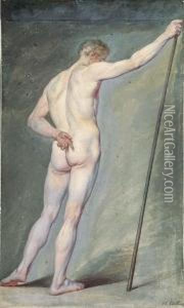 A Nude Holding A Stick, Seen From Behind Oil Painting - Charles-Nicolas I Cochin