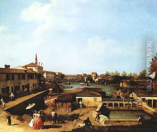 Lock at Dolo, on the Brenta Oil Painting - (Giovanni Antonio Canal) Canaletto
