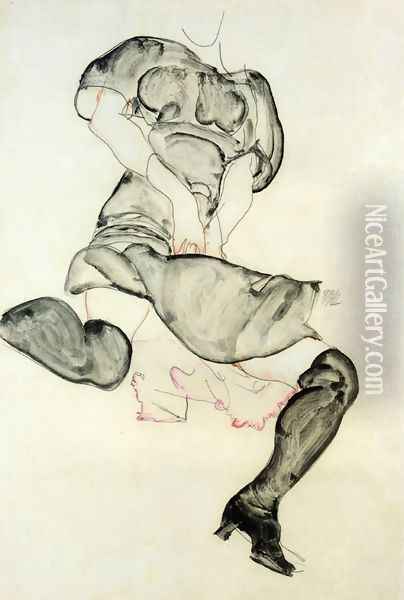 Woman With Black Stockings Oil Painting - Egon Schiele