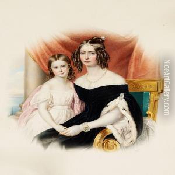 Portrait Of Empress Amelie-auguste-eugenie-napoleone Of Brazil With Her Daughter Marie-amelie-auguste Oil Painting - Franz Xaver Nachtmann