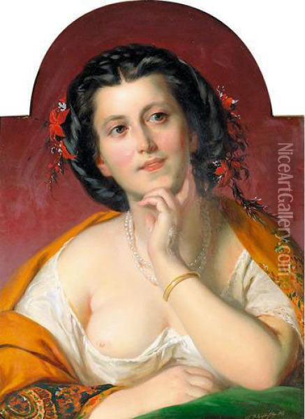 Portrat Einer Eleganten Dame. Oil Painting - Franz Joseph Dobiaschofsky