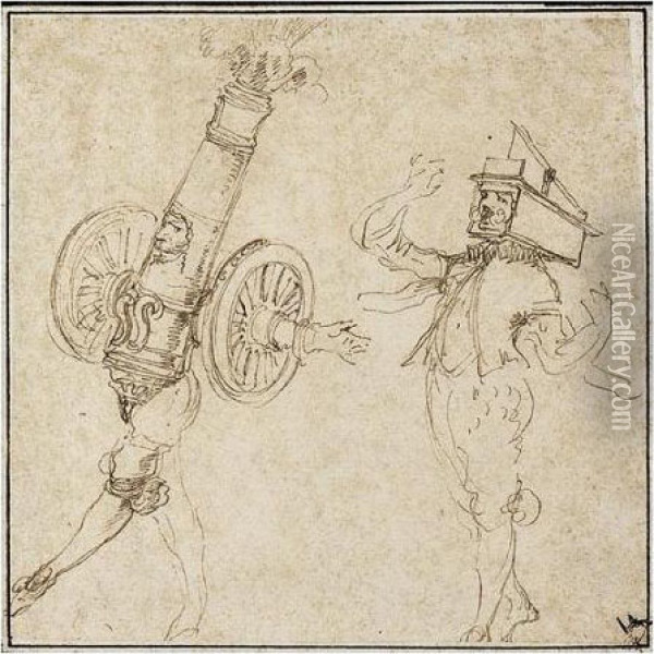 Two Designs For Masquerade Costumes: A Cannon And A Mousetrap Oil Painting - Stefano della Bella