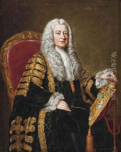 Portrait Of Philip Yorke, 1st Earl Of Hardwicke (1690-1764) In The Robes Of The Lord Keeper Of The Great Seal Oil Painting - William Hoare