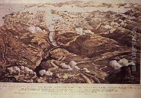 A Panoramic View of the External and Internal Defences of Sebastopol, the Batteries, Trenches and Siege Works of the Allies from sketches of a military engineer on the staff of Sir J. Burcoyne, pub. by Stannard and Dixon, 1855 Oil Painting - Thomas Packer