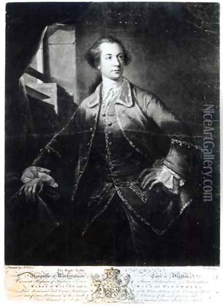 Portrait of Charles Watson-Wentworth, second Marquis of Rockingham (1730-82), engraved by Richard Houston (1721-75) Oil Painting - Benjamin Wilson