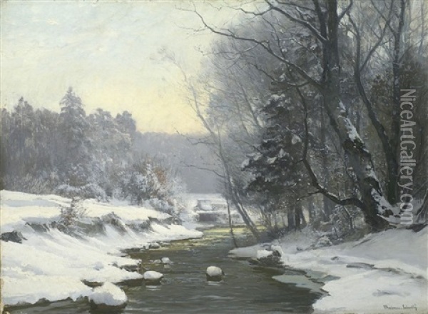 Winterliche Bachlandschaft Oil Painting - Anders Andersen-Lundby