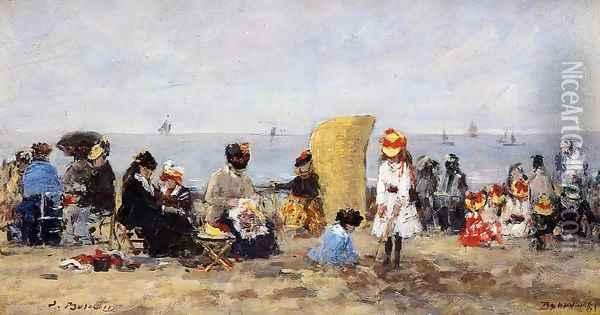 Trouville Beach Scene2 1881 Oil Painting - Eugene Boudin