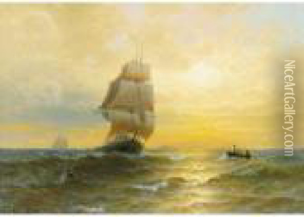 Full Sail At Sunset Oil Painting - Edward Moran
