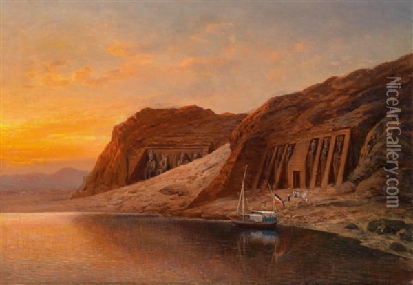 View Of Abu Simbel Oil Painting - Johannes Duemichen
