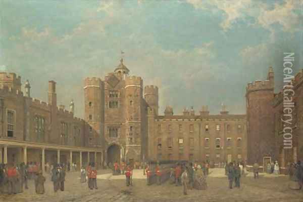 The changing of the guard at St James's Palace Oil Painting - English School