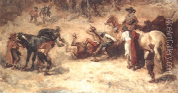 The Horse Thieves Oil Painting - Johannes Hendricus Jurres