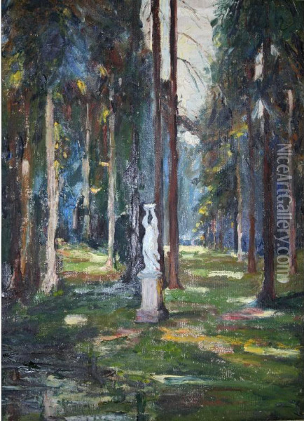 Statue In A Woodland Glade Oil Painting - Alexander Jamieson