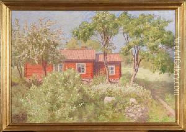 Stuga I Grisslehamn, Signerad Och Daterad 1915 Oil Painting - Emil Lindgren
