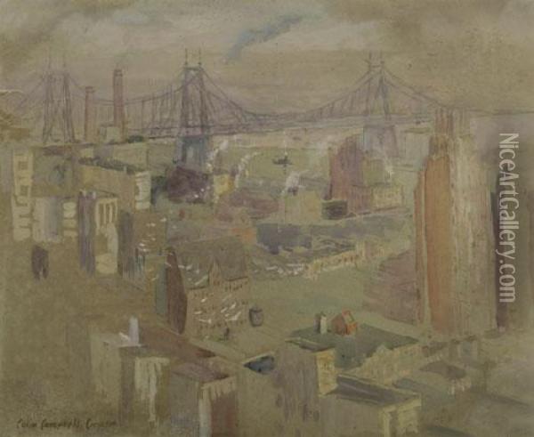 Lower Manhattan, Midtown Bridge Oil Painting - Colin Campbell Cooper