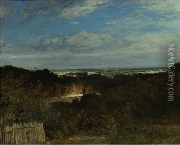 A View Towards The Seine From Suresnes Oil Painting - Constant Troyon