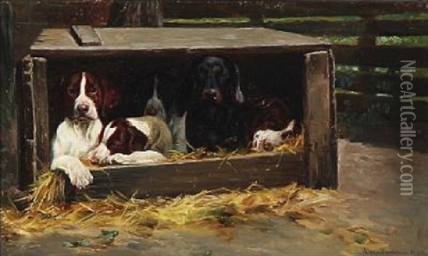 The Dogs Are Resting Oil Painting - Simon Simonsen