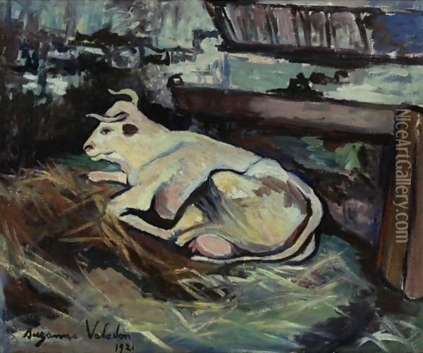 Vache Couchee Dans L'Etable Oil Painting - Suzanne Valadon