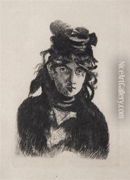 Baudelaire De Profil En Chapeau 
 And 
Berthe Morisot Oil Painting - Edouard Manet