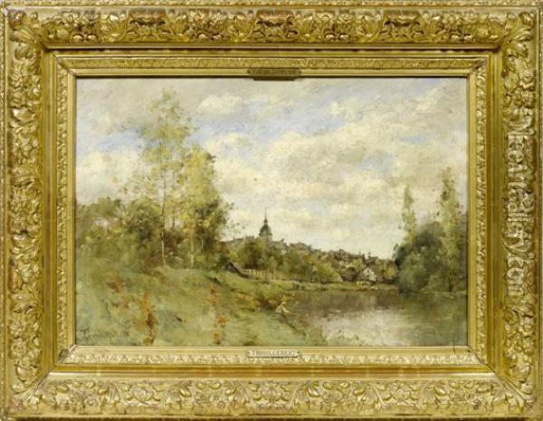 Laville De Josselin, Vue Prise Du Chemin De Halage Oil Painting - Paul Trouillebert
