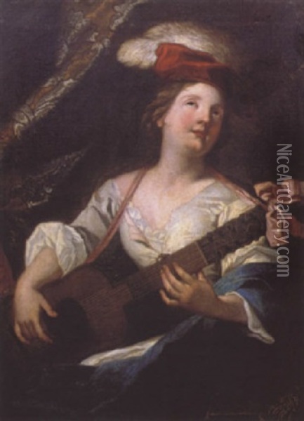 Jeune Femme Jouant De La Guitare Oil Painting - Jacques-Francois Courtin