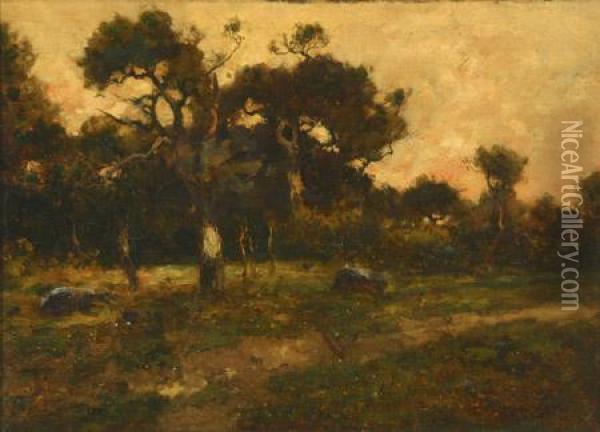 A Sunset Landscape Oil Painting - Max Weyl