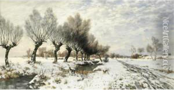 A Rabbit In The Snow Oil Painting - Jacob Oxholm Schiwe Schive