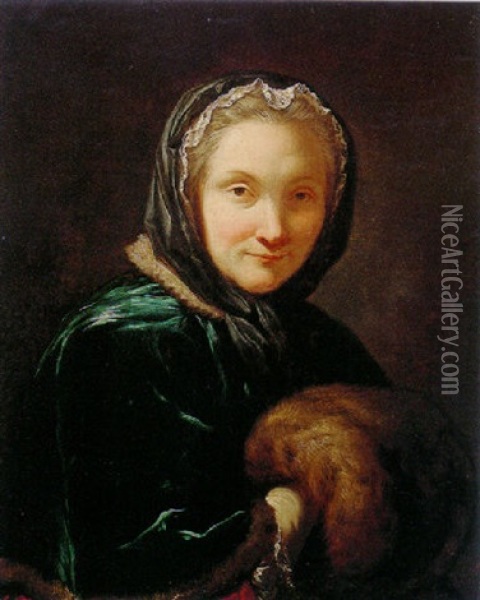 Portrait Of A Woman With A Fur Muff Oil Painting - Louis Vigee