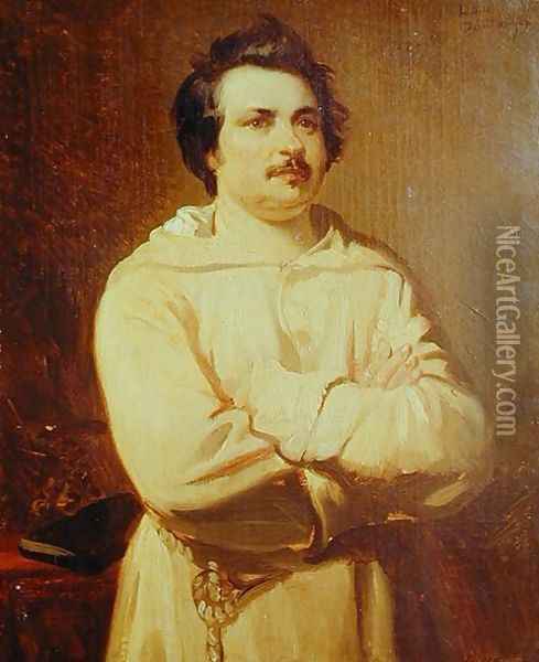 Honore de Balzac in his Monk's Habit, 1829 Oil Painting - Louis Boulanger
