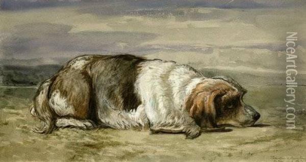 Liegender Hund In Einer Landschaft Oil Painting - Valentine De Segur-Lamoignon