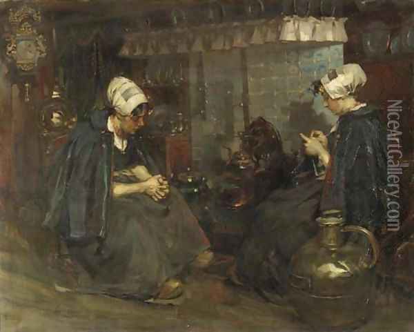 Volendam girls in an interior Oil Painting - Rudolf Possin