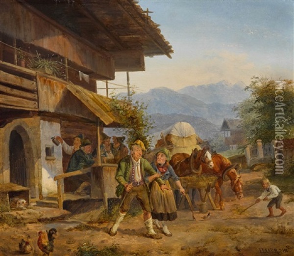 Vor Dem Wirtshaus Oil Painting - Heinrich Marr