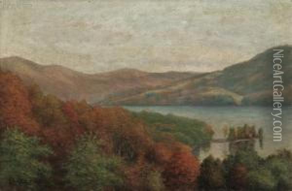 Autumn Landscape, 
Probably Lake George, 
New York Oil Painting - Edward Stieglitz
