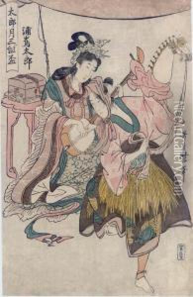 Urashima Taro And The Dragon Princess Oil Painting - Katsukawa Shuncho