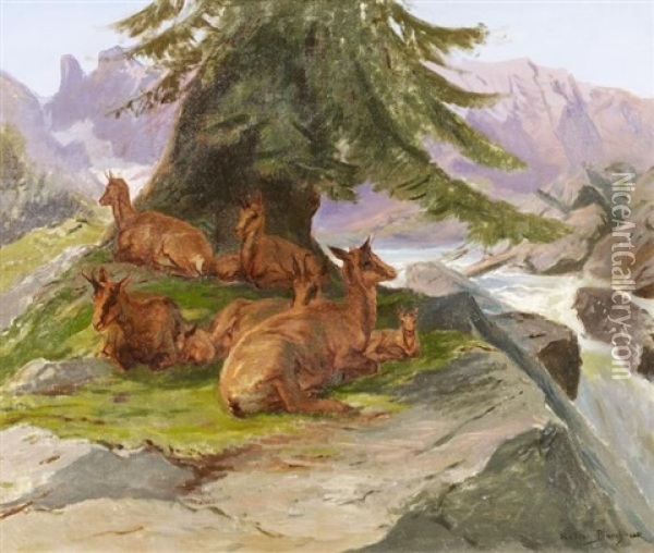 Gamsen Im Hochgebirge Oil Painting - Rosa Bonheur