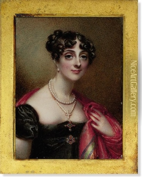 A Young Lady, In Black Decollete Dress Oil Painting - Anne Mee