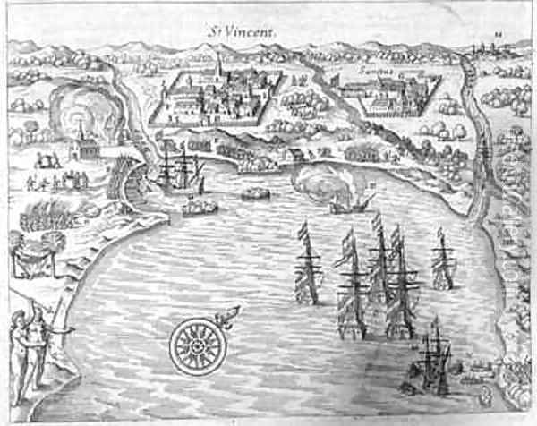 The Fleet of Joris van Spilbergen (c.1568-1620) reaching Brazil at Sao Vicente Oil Painting - Theodore de Bry