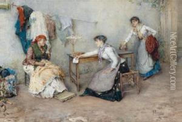 Drei Italienerinnen Und Ein Liebesbrief Oil Painting - Domenico Pennacchini