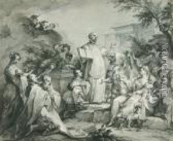 Der Hl. Ignatius Von Loyola, Predigend. Oil Painting - Johann Wolfgang Baumgartner