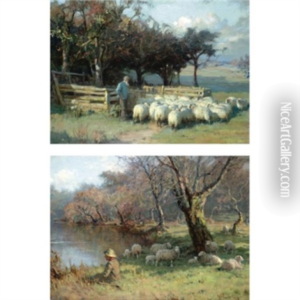 Into The Fold (+ The Shepherd Boy; 2 Works) Oil Painting - William M. Pratt