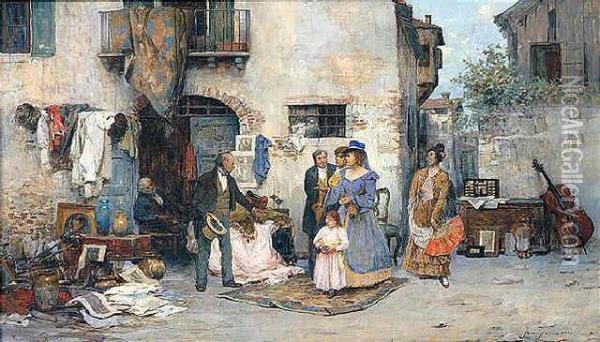 Una Calle De Sevilla Oil Painting - Jose Fernandez Alvarado