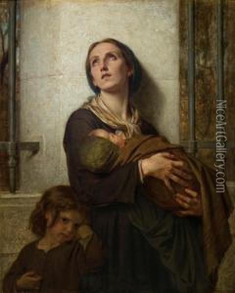 The Poor Mother Oil Painting - Hugues Merle